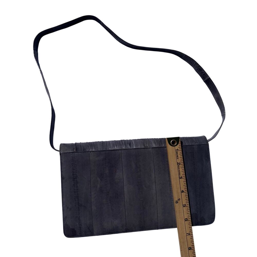 Vintage Genuine Eel Skin Ruched Envelope Clutch Handbag Gray Convertible Strap - Picture 10 of 10
